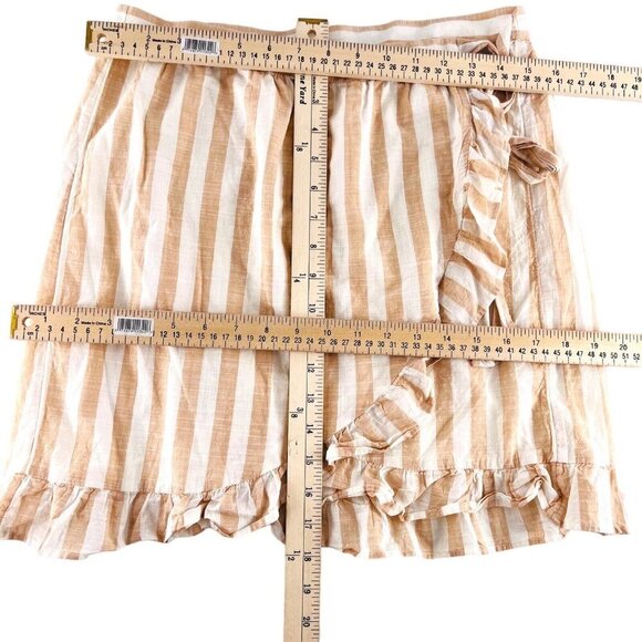 J. Crew Women's Skirt size 4 Tie Wrap Short lined Tan Cream Stripes ruffled - Picture 2 of 5